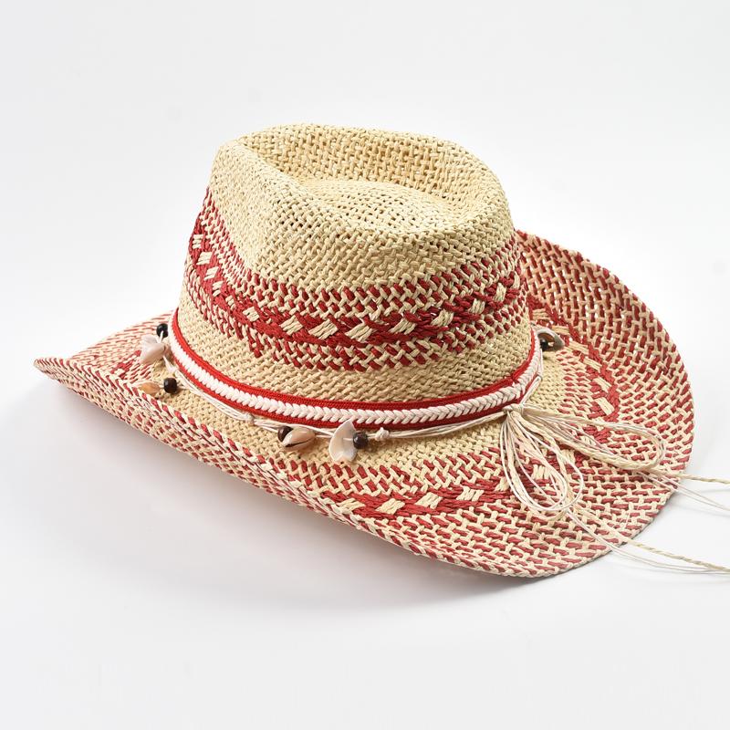 Natural Straw Hats for Women Ethnic Style Western Cowboy Hat Summer Holidays Beach Sun Hat