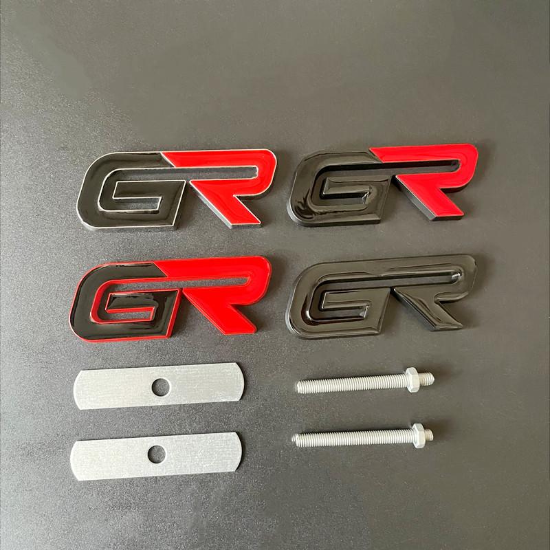 3D Metal Black Red Logo GR Emblem Letters Car Front Grill Badge For Toyota Hilux CHR Corolla Yaris GR Sticker Accessories OO4