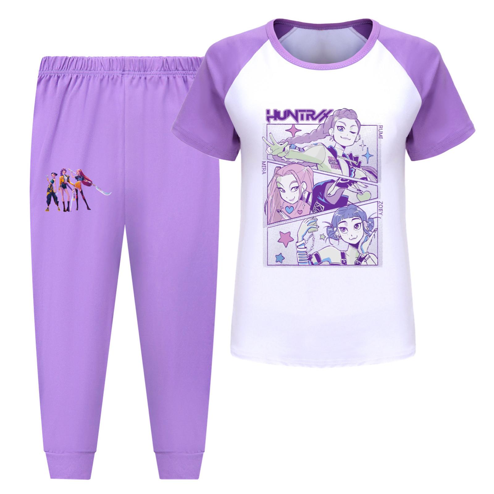

Детская летняя спортивная футболка и брюки, комплект спортивной одежды из двух предметов, одежда с принтом с короткими рукавами, костюм 170 фиолетовый