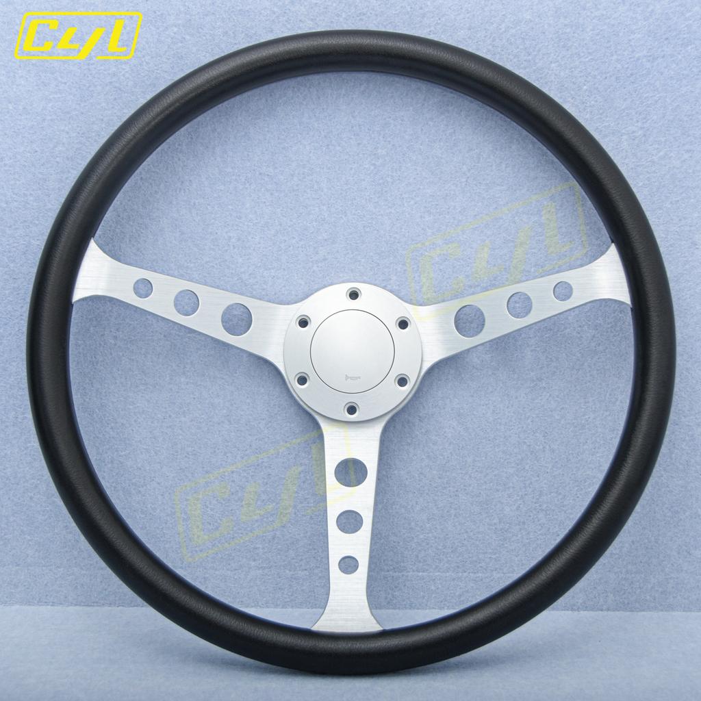 NEW Black Classic PU Steering Wheel 15inch 380mm Flat Dish Racing Sports Steering Wheel for Universal