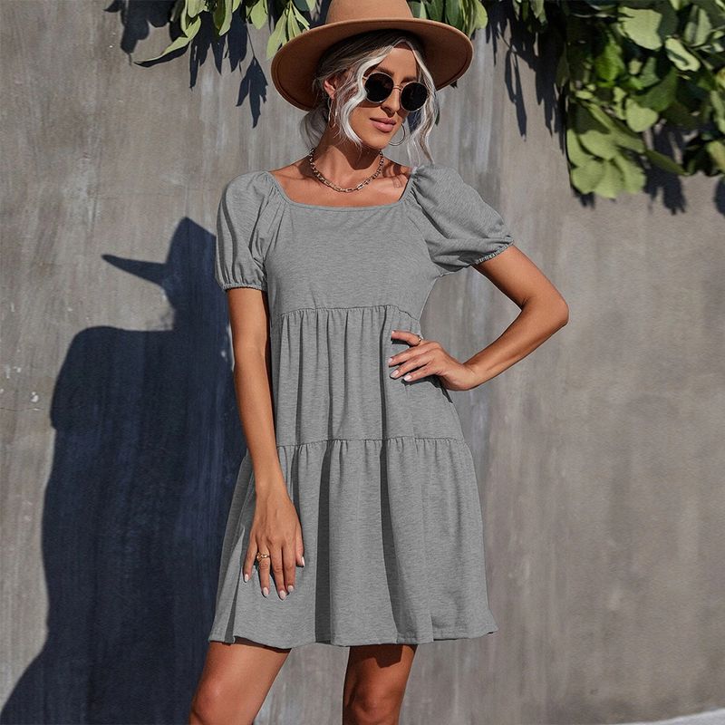 

2022 Solid Color Skirt WOMEN S Square Neck Temperament Dress Gray XS