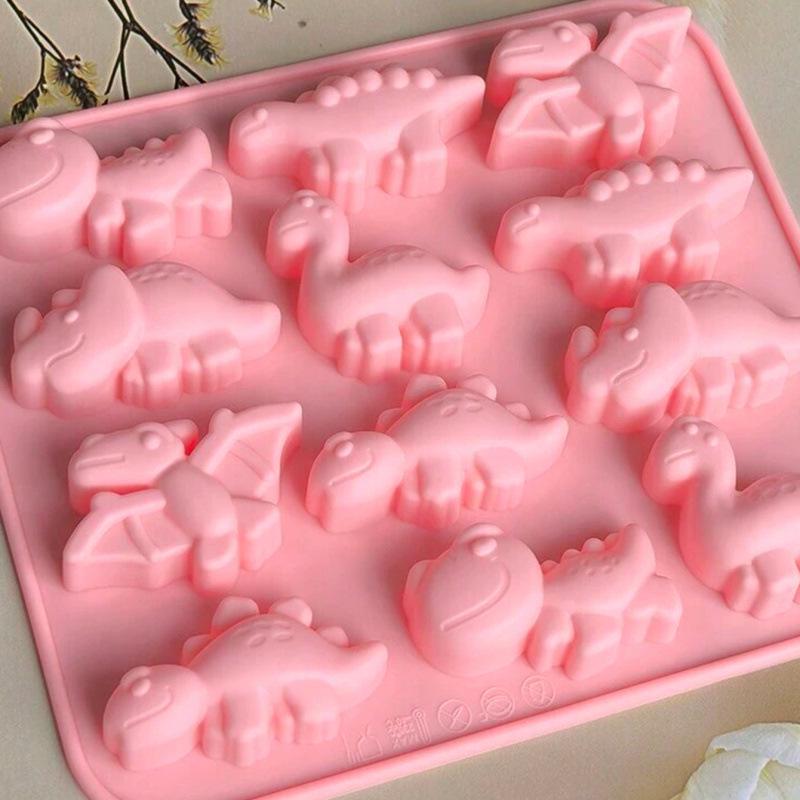 12-Hole Dinosaur Silicone Mold for Candy, Chocolate, Jelly, Ice Cubes, Mousse, and Cake Making
