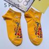 5 Pairs of Socks Men and Women Short Socks Tide College Style Hip Hop Black and White Yellow Cotton Socks