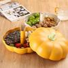 Fork Storage Pumpkin Container Halloween Pumpkin Snack Holder with Lid Divided Serving Tray for Fruits 3 Compartment for Candies
