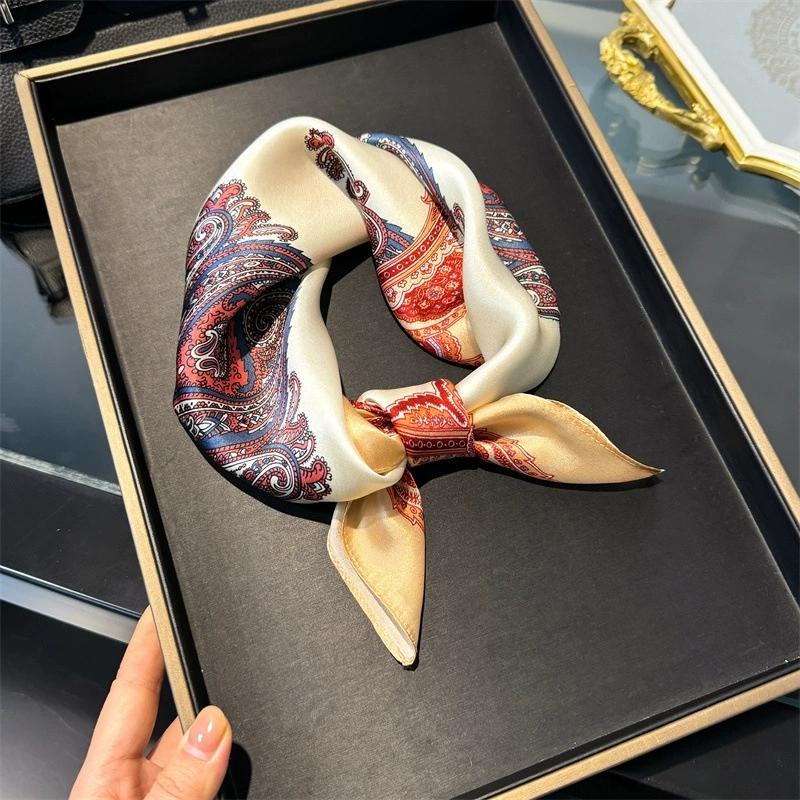 100% Pure Silk Scarf Women Neck Hair Band Foulard Square Small Headband  Fashion Print Neckerchief Scarves Bandana 53*53cm