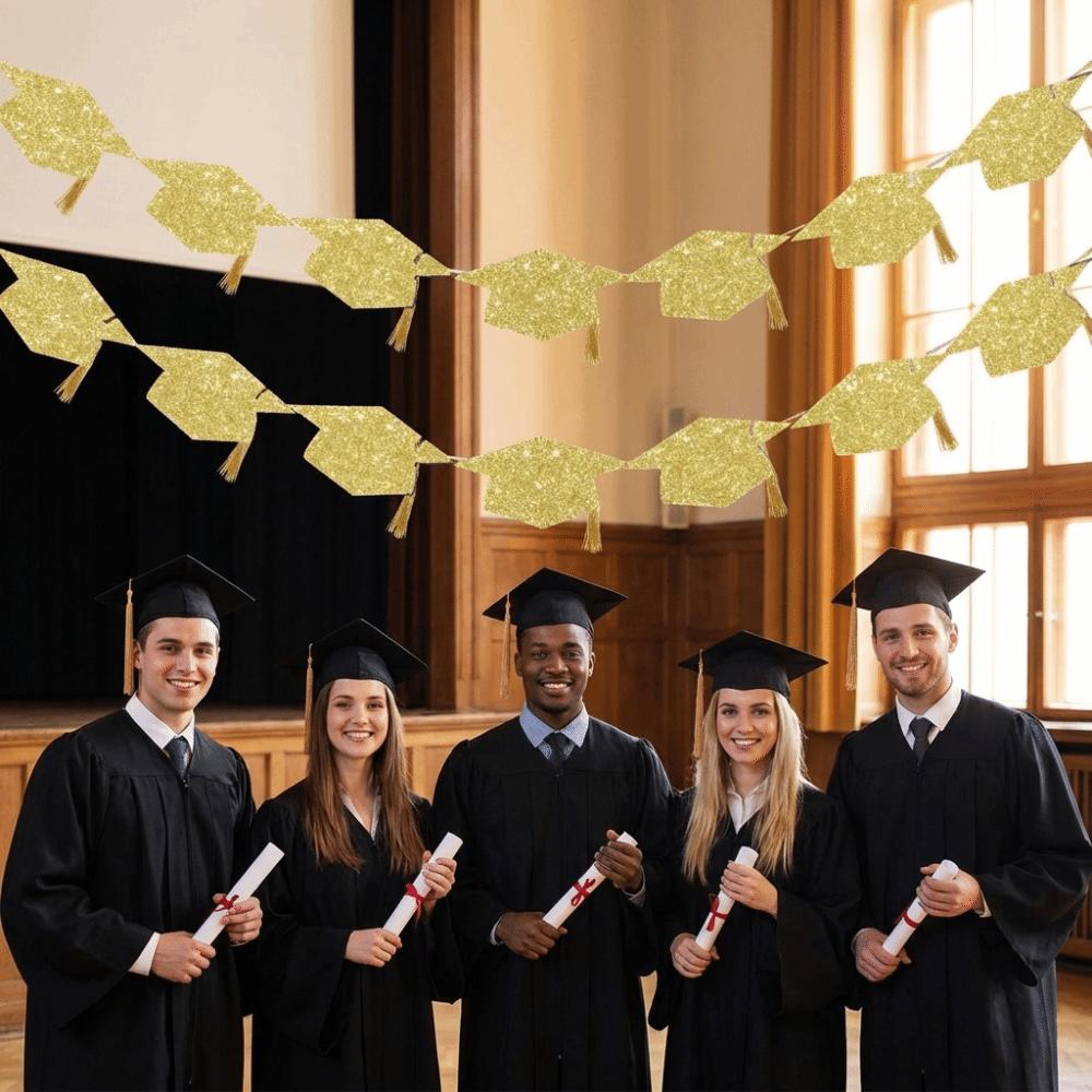2Pcs with Tassels Bachelor Hat Banner Shining Graduation Party Hanging Decorations  Graduation Party