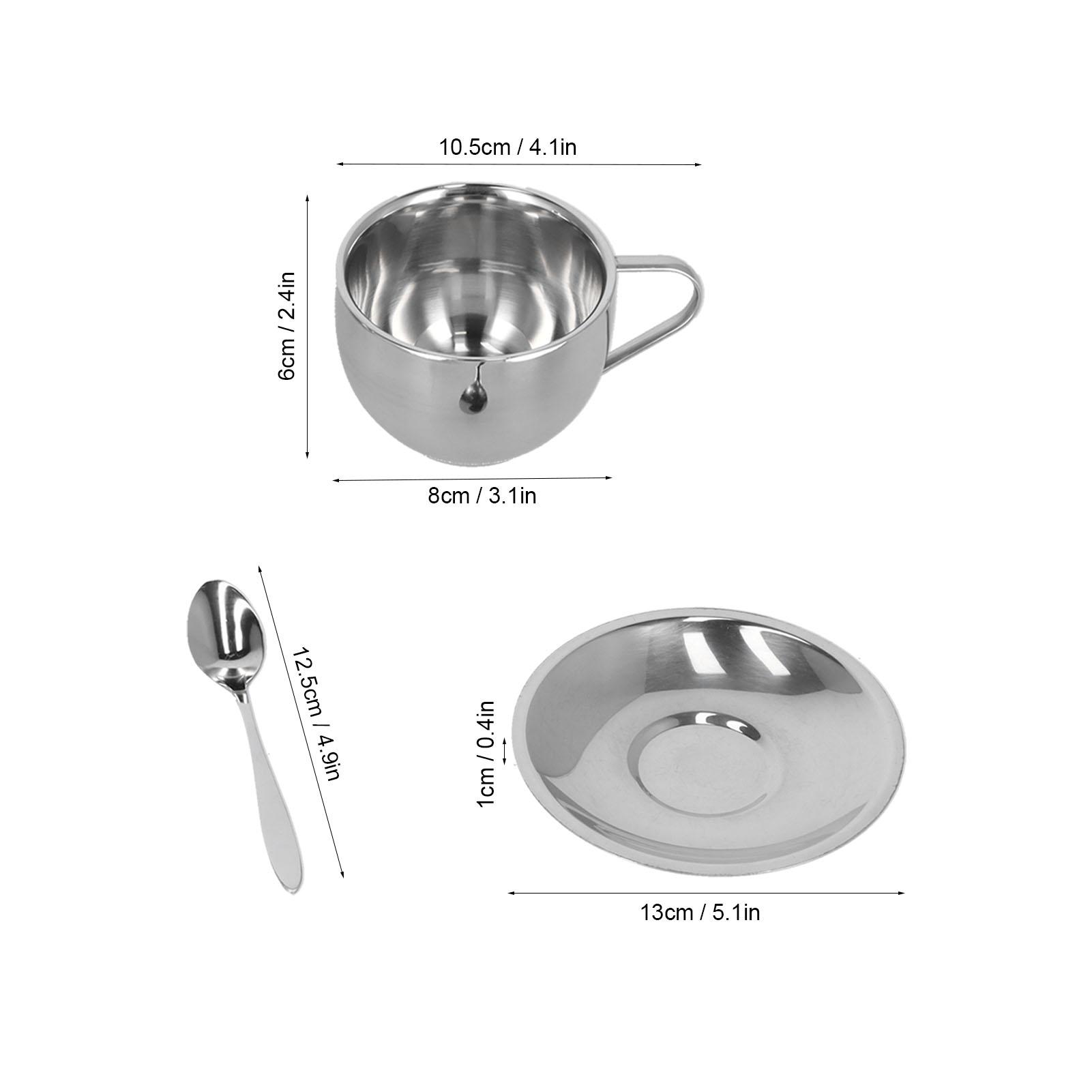 

Изолированная кофейная чашка с блюдцем и ложкой, набор, кружки из нержавеющей стали с двойными стенками, чашка для молока и чая для кухонь, отелей, кофеен
