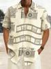 Men's Vintage Nautical Map Print Short Sleeve Shirt, Spring Summer Adventure Vacation Casual Top, Pocket Lapel Style