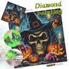 Gothic Witch Skull Full Drill Diamond Painting Kit, Halloween Spider Cobweb Glowing Pumpkin Candle DIY Diamond Art Decor Gift