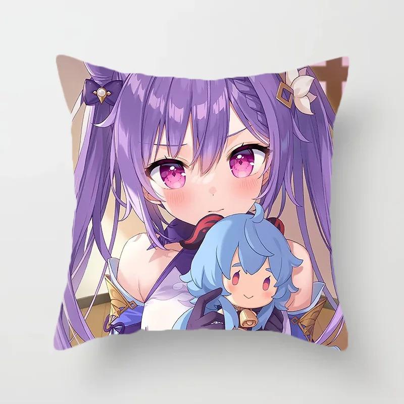 Genshin Impact Anime Kawaii Girl Print Pillowcase Living Room Sofa Bedroom Cushion Cover Cosplay Anime Pillowcase Gift