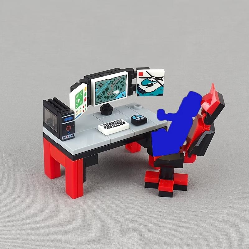 Computertisch und Stuhl Wettbewerbsset, Baustein Minifiguren, Szenenmodell Ausrüstung, Kleinteile Spielzeug