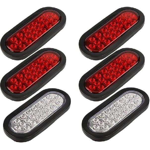 NEW SUN 6 Inch Oval LED Trailer Lights - 21 LED Ultra Bright Tail Light Kit With Surface Mount Grommets, Watertight 3-Prong Plug Reverse IP 67