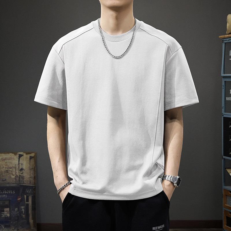 Trendy Men's Loose-fit Solid Color T-shirt, Crew Neck Casual Top with Paneled Stitching, Minimalist T-shirt for Daily Wear & Streetwear