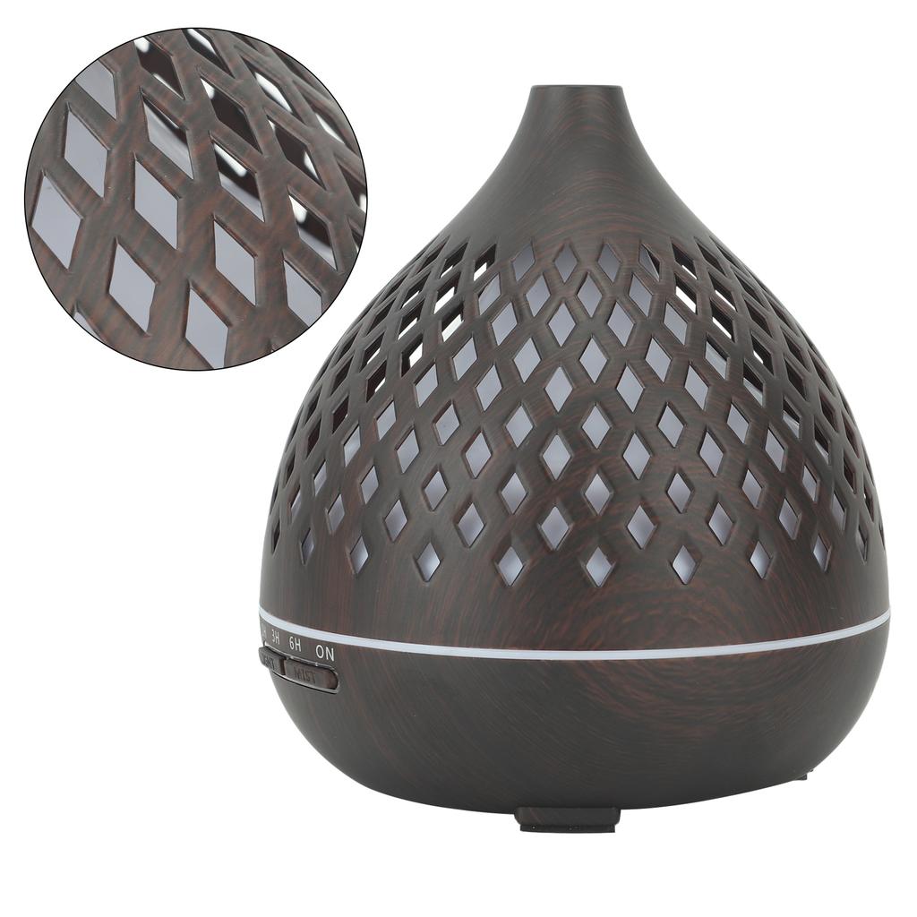 Water Drop Hollow Humidifier Aroma Diffuser Wood Grain Remote Control Air Humidifier with Colorful Night Light for Home