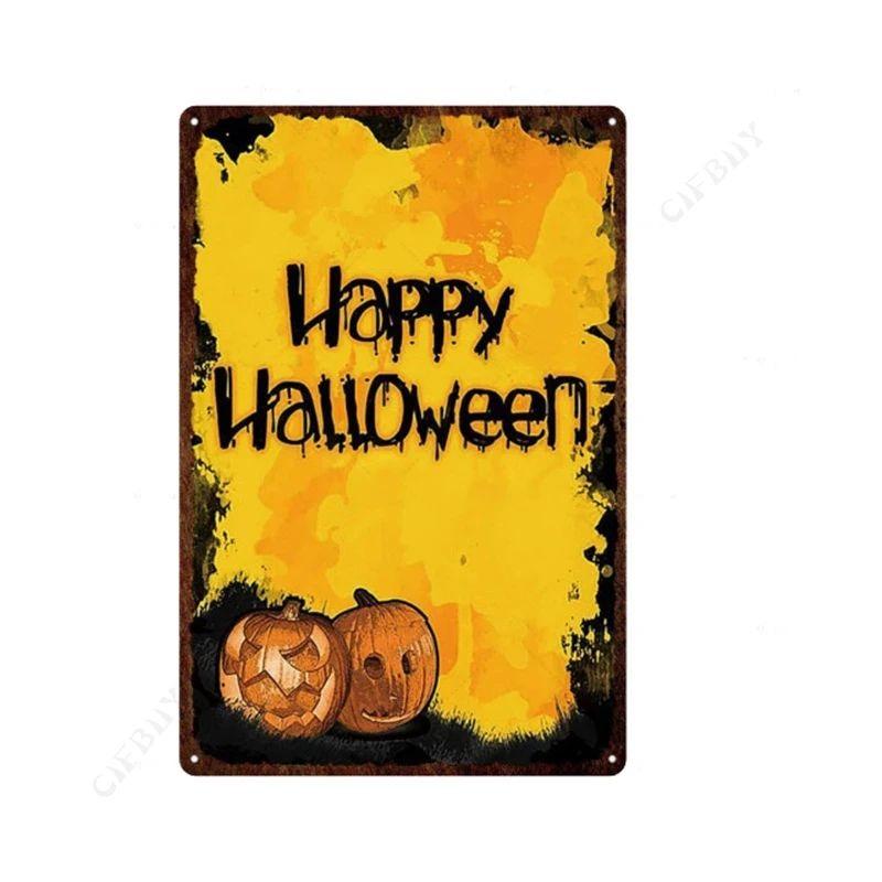 Halloween Metal Sign with Pumpkins, Fall Decor 20x30 Cm