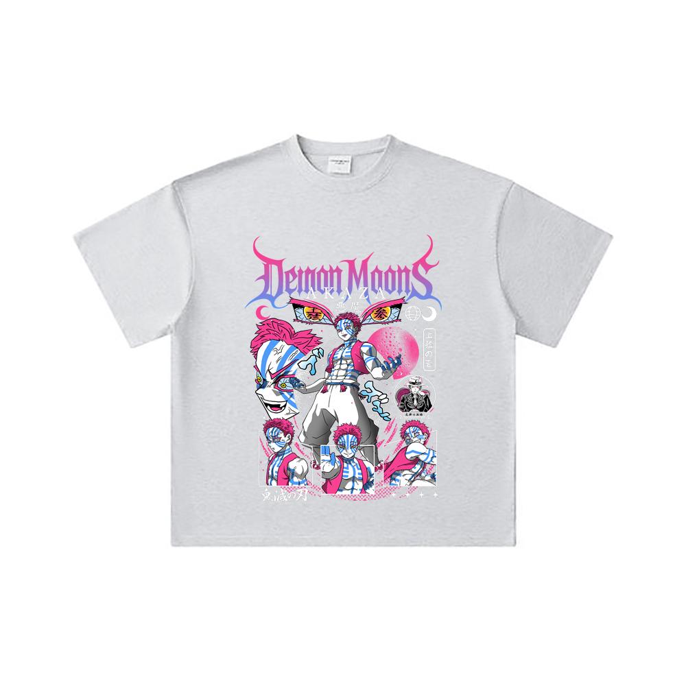 260 GSM Double Yarn 32 Count 100% Cotton Demon Slayer V31 Akaza Print Unisex Heavy Cotton T Shirt