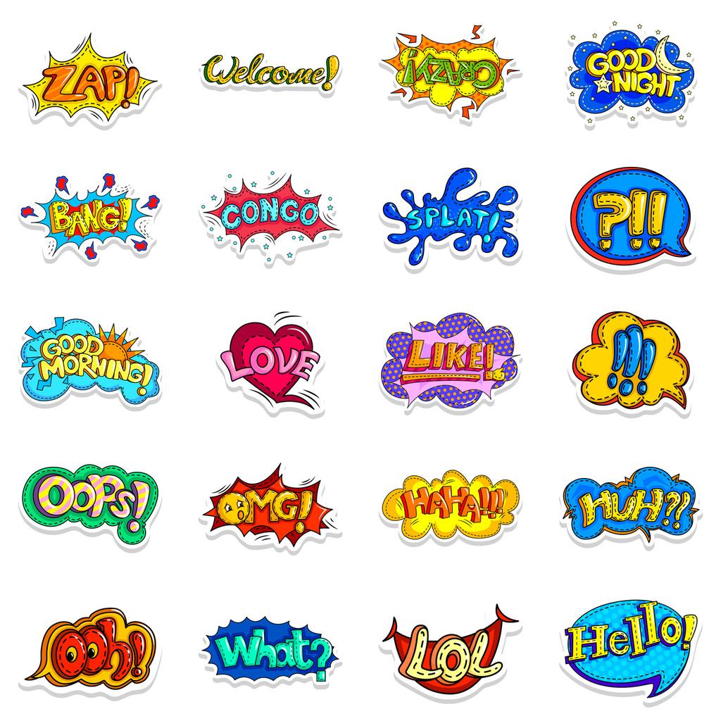 46 Cartoon Surprise Text Graffiti Stickers Decorate Suitcase Pen Guitar Notebook Waterproof Explosive