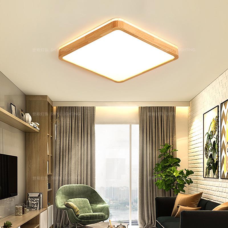 Nordic Modern Wooden Ceiling Lamp - Full Spectrum, Smart Rectangular Light for Living Room, Bedroom or Study