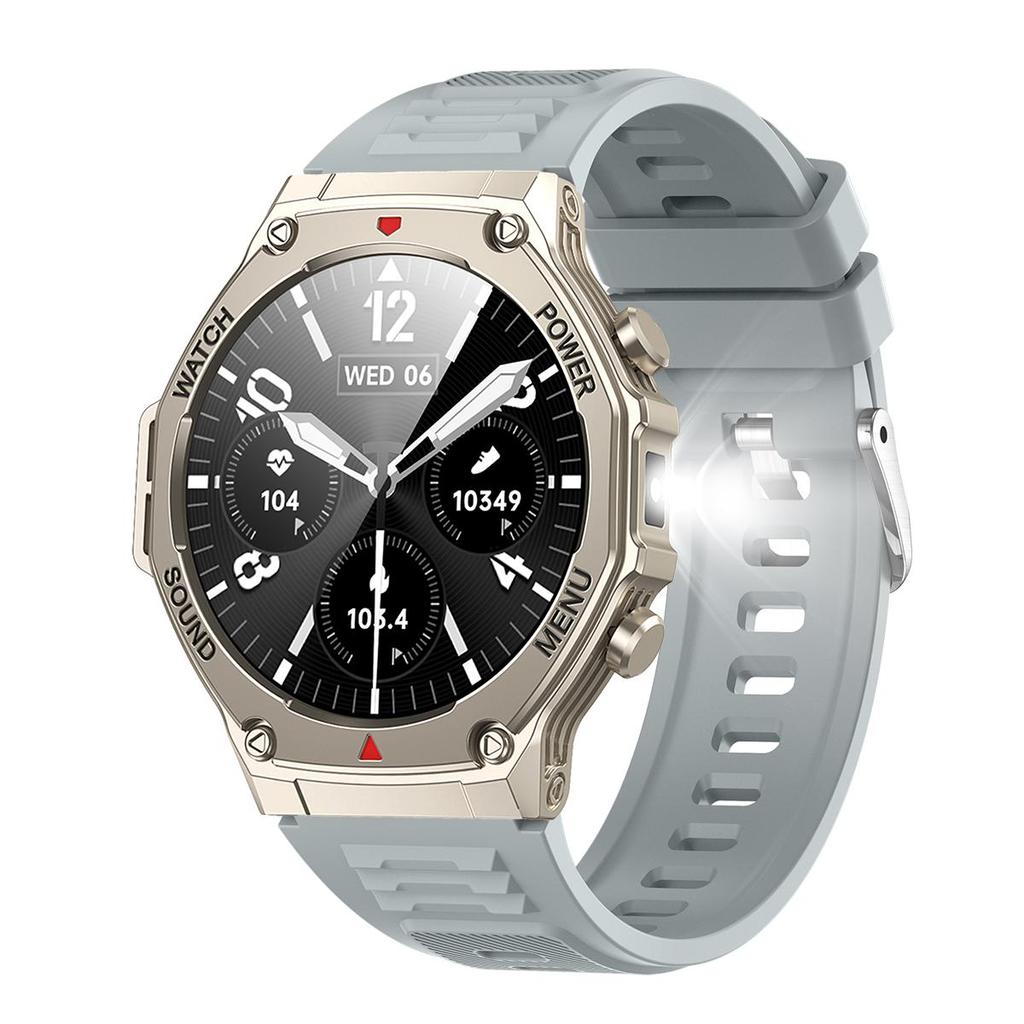 Militärische QTLLBT SmartWatch 1,46 Zoll HD LED Taschenlampe Kompass Fitness Tracker mit Funktion Sportuhr, Herzfrequenz SPO2 Kompatibel mit