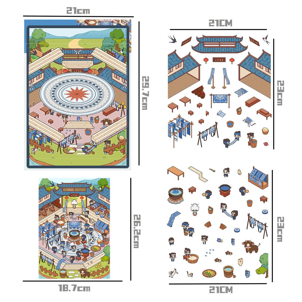 Cartoon Large Landscape Miao Wind Scene Sticker 3D Miniature World Unzipped DIY Scene Manual Sticker