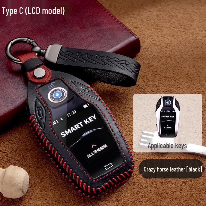 BMW LCD Schlüsselhülle: Echtlederbezug für 1er, 3er, 5er, 7er Reihe, X1, X3, X4, X5, X6, Blade 525, 320li. Vollständiges Wrap-Design.