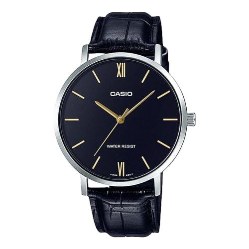 Casio Quartz Men's Watch MTP-VT01L-1B Black with Black Leather Band, Overseas Model