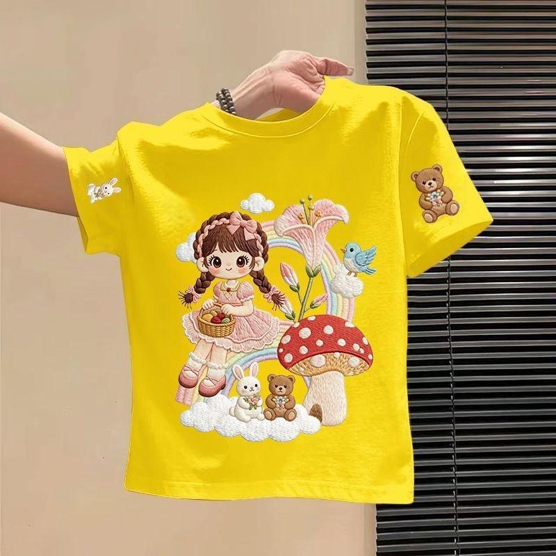 4-11T Summer Child Kids Girls Fashion Cute Cartoon Short Sleeve T Shirt