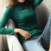 Women's Long-Sleeve Slim Fit Korean Style T-Shirts for Autumn/Winter with Half-High Collar