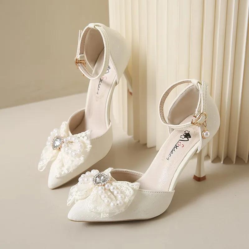 Fashion Hot Selling 2025 Summer New Fashion Bow Sandals Women's Pointed Thin Heel Buckle Fairy Style French Style High Heels