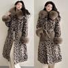 Autumn and Winter Leopard Print Imitation Leather Thickened Imitation Mink Coat Imitation Fox Fur Collar Cotton Clothes Women's Hooded Fur Coat