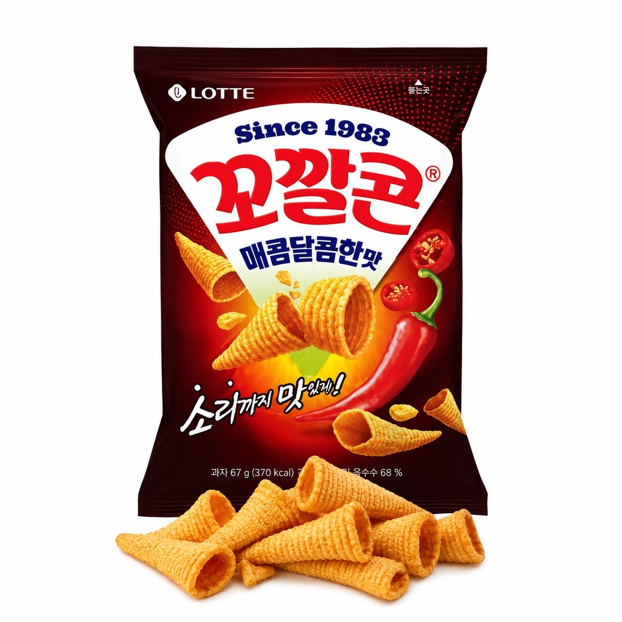 Lotte Kokkal Corn Snack (Sweet‑Spicy Flavor) 67g Sweet‑Spicy Flavor