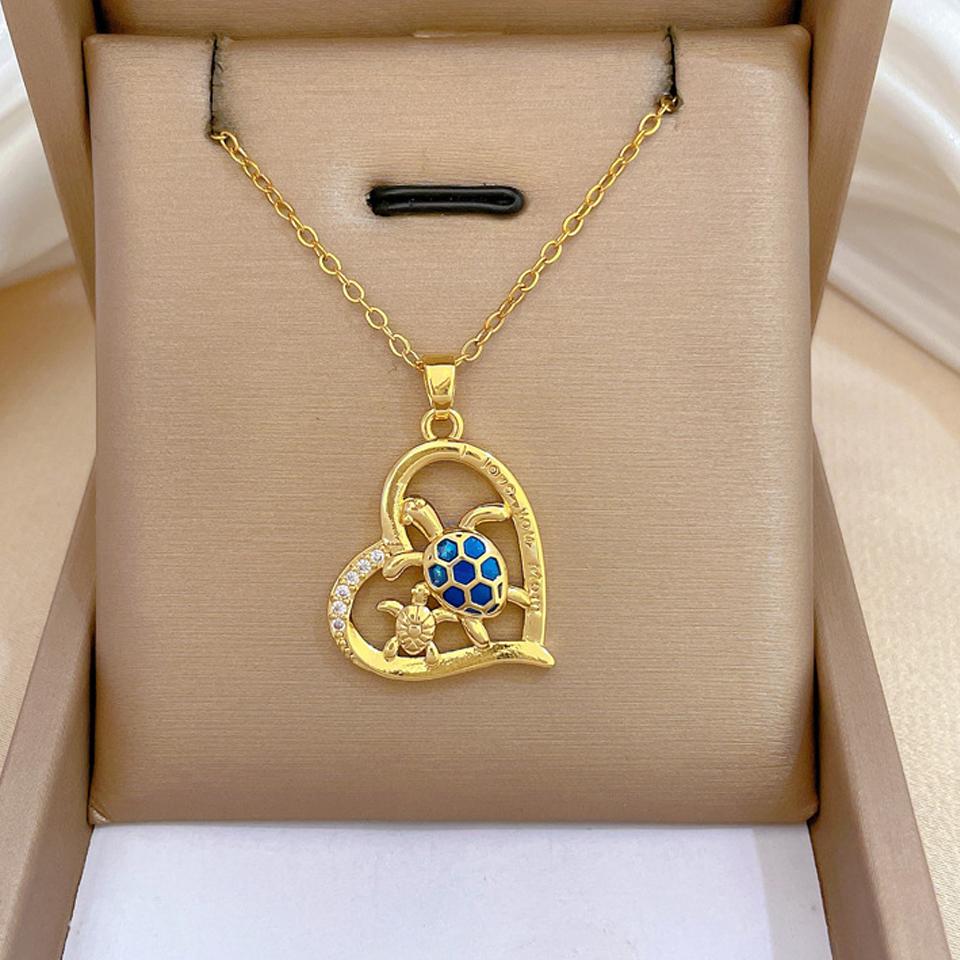 

ZAKOL Изысканное ожерелье с подвеской в форме сердца черепахи из титановой стали для женщин, цепочки золотого цвета, модный циркон, подарок