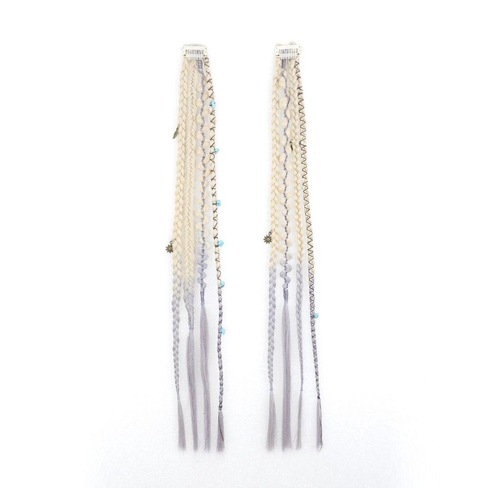 2Pcs Handmade Bohemia Clip In Hair Extensions 16/20 Inches Braided Ponytails  for Women