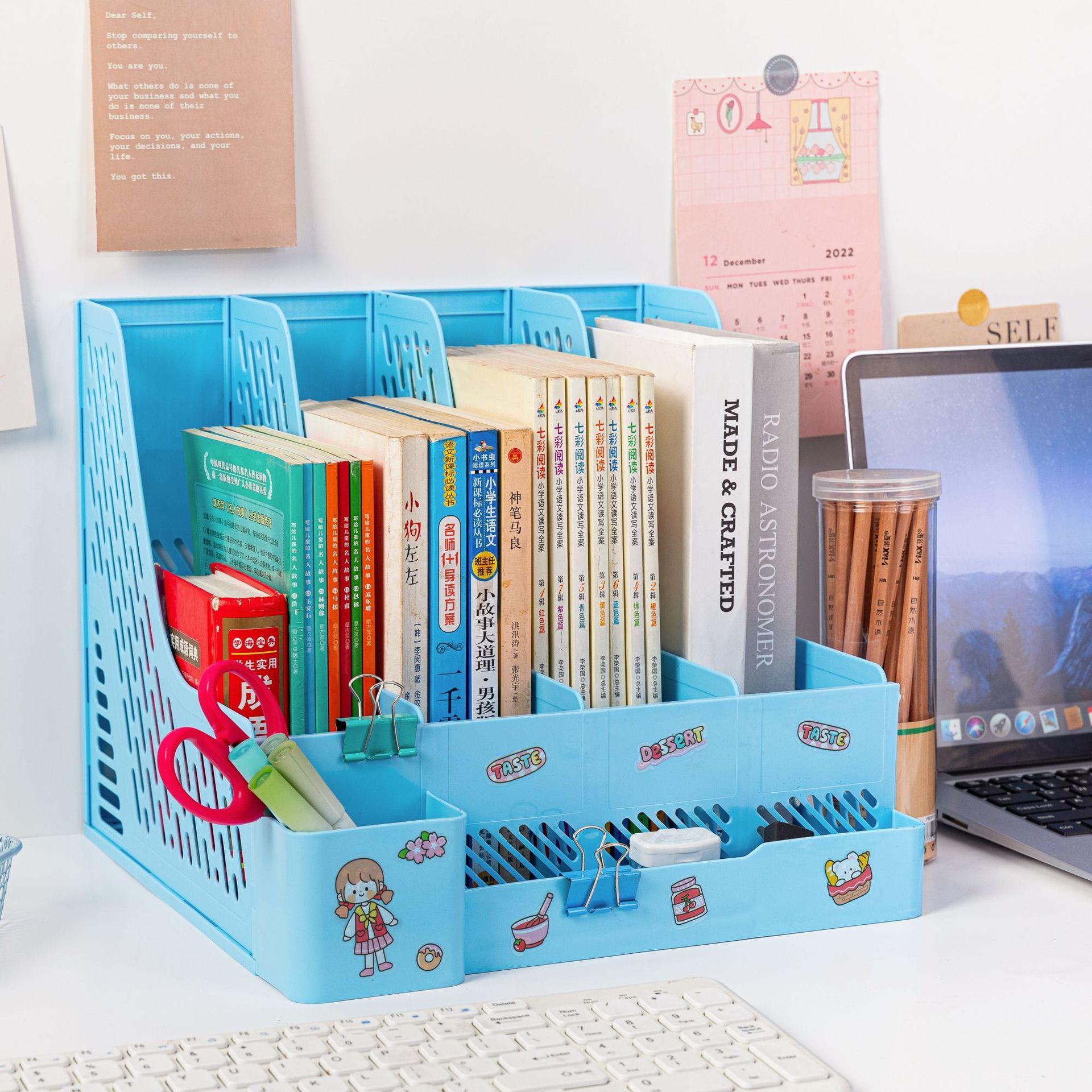 

Утолщенная рамка для файлов Четырехколонная направляющая для файлов с подставкой для ручек Органайзер для папок Архив информации Вертикальный настольный держатель для файлов