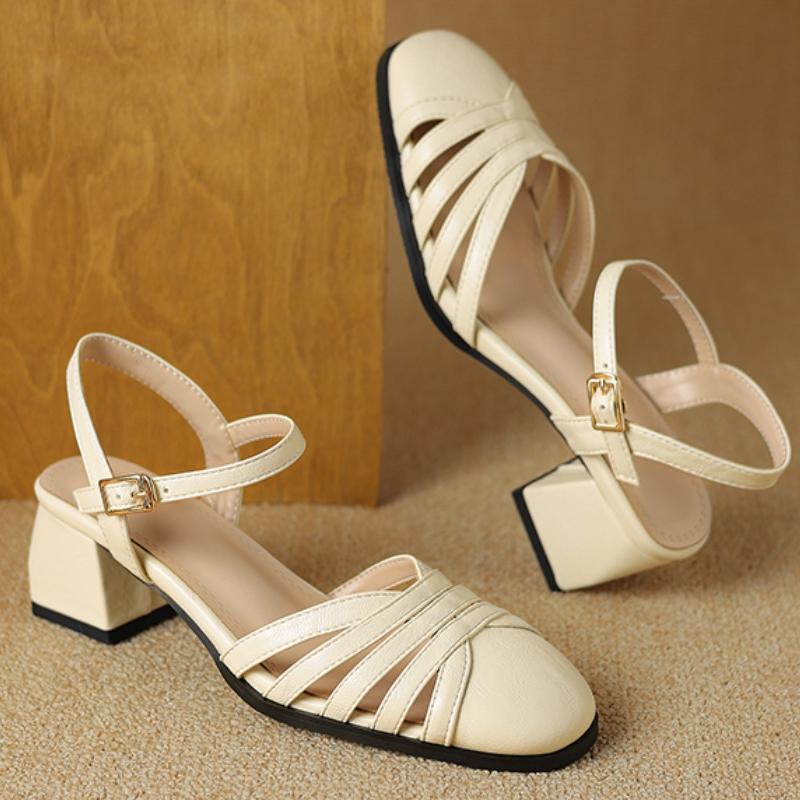 Neformální dámské sandály Elegantní letní obuv 2024 Nízký podpatek Uzavřená špička Černá Bílá Společenská obuv Obuv Dívky Pohodlné