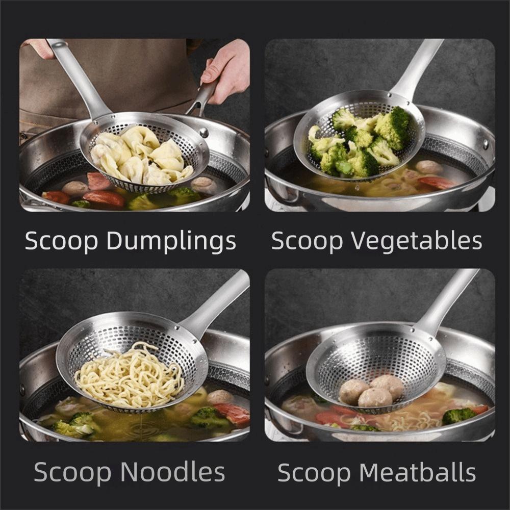 Stainless Steel Kitchen Draining Scoop Fine Holes Oil Colander Spoon Pasta Drainage