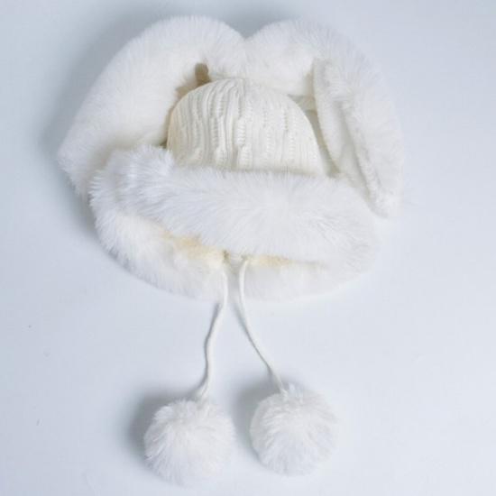 Lad Thick Fleece Lined Knit Cap Hat Winter Faux Fur Fluffy Rabbit Ear Warm Soft
