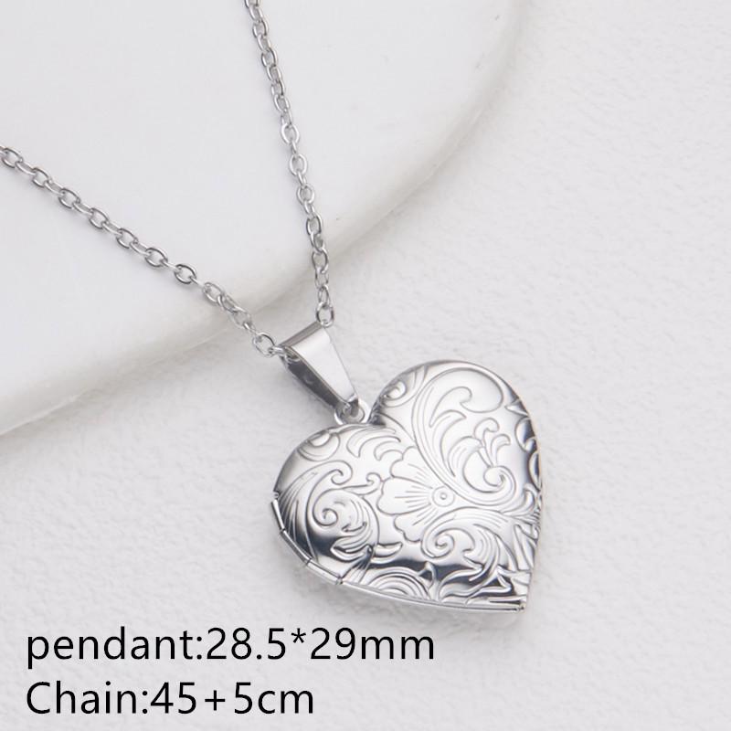 Stainless Steel Silver & Gold Women's Heart Photo Frame Locket Necklace
