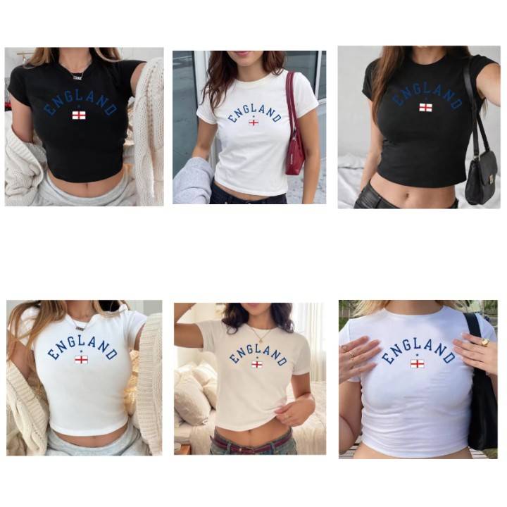 Women Crop Tank Tee T-Shirt UK England British Britain United Kingdom MMA Boxing Muay Thai Short Sleeve National Flag Print Training Fitness Workout