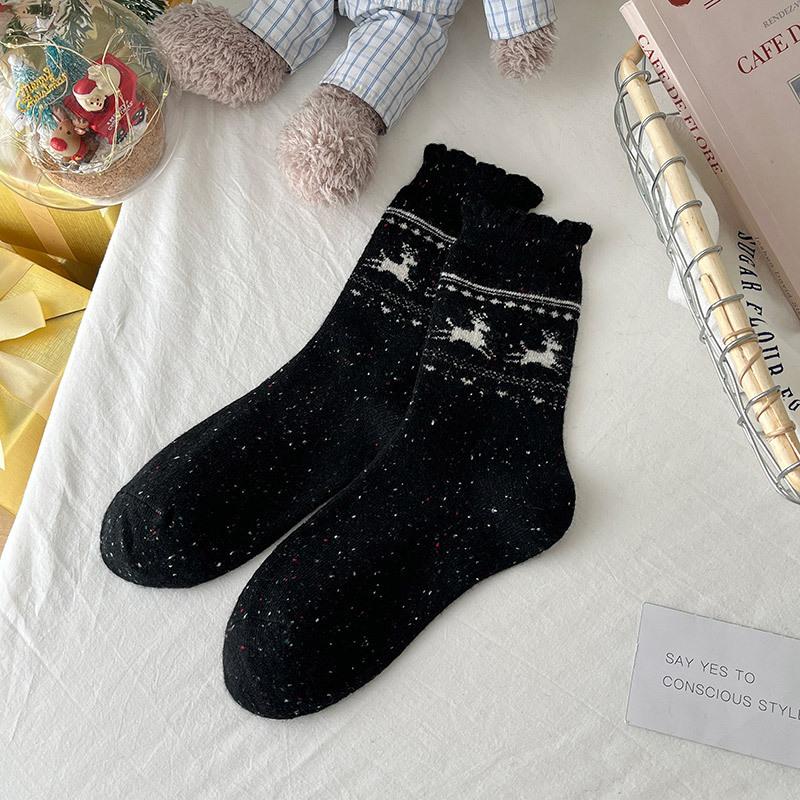 

10Pair Autumn And Winter Fair Island Wool Socks, Elk Cashmere Thickened Thermal Medium Tube Stacking Socks, Christmas Wind Thick Socks Women One size
