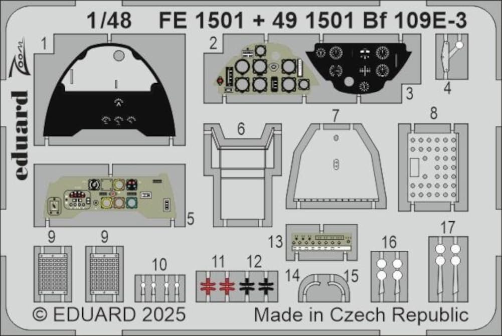 Eduard 1/48 Zoom Series Bf109E-3 Etching Parts (for Hobby Boss) Plastic Model Kit Parts EDUFE1501 (Airplane)
