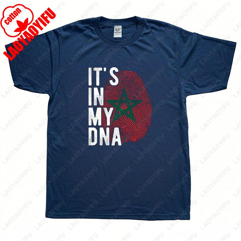 Its in My DNA Morocco Flag Fingerprint Graphic T Shirts Fashion Casual High Quality Cotton Woman Man Tshirt Summer Tops Tee