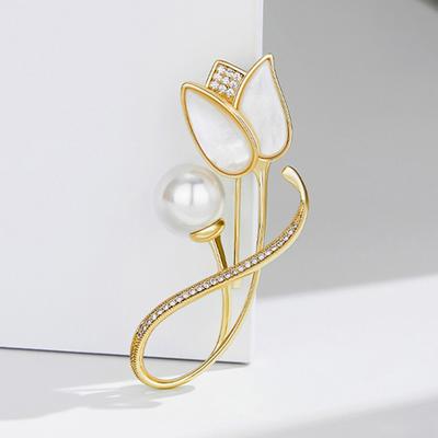 Tulpenbrosche, Eleganter Femininer Charme, Perlenbrosche, Modische Koreanische Blumenbrosche, Anzugmantel-Accessoire
