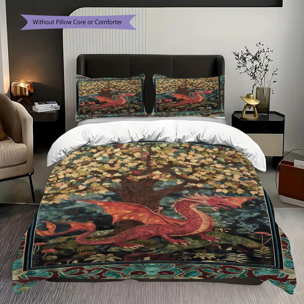 Medieval Gothic Fantasy Dragon bedding, duvet cover, pillowcase, home decoration, birthday gift (1 * duvet cover+2 * pillowcase, coreless)