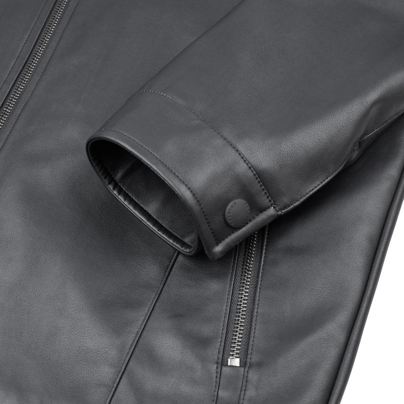 Новый год кожаная куртка мужская воротник стойка тонкая стираная искусственная кожа — фото 4