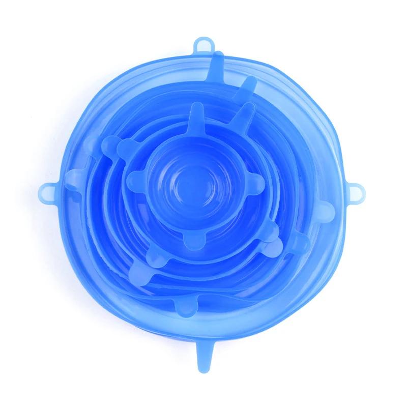 

6 шт. Силиконовые растягивающиеся крышки, Крышки для пищевых мисок, Многоразовые крышки для сохранения продуктов, Выдвижная многофункциональная крышка для сохранения свежести