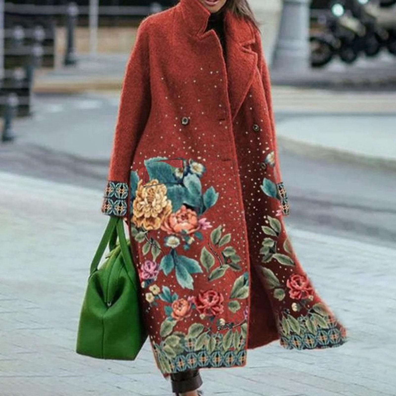 

Женская мода для отдыха с длинными рукавами и лацканами, кардиган с принтом, пальто XXXL красный