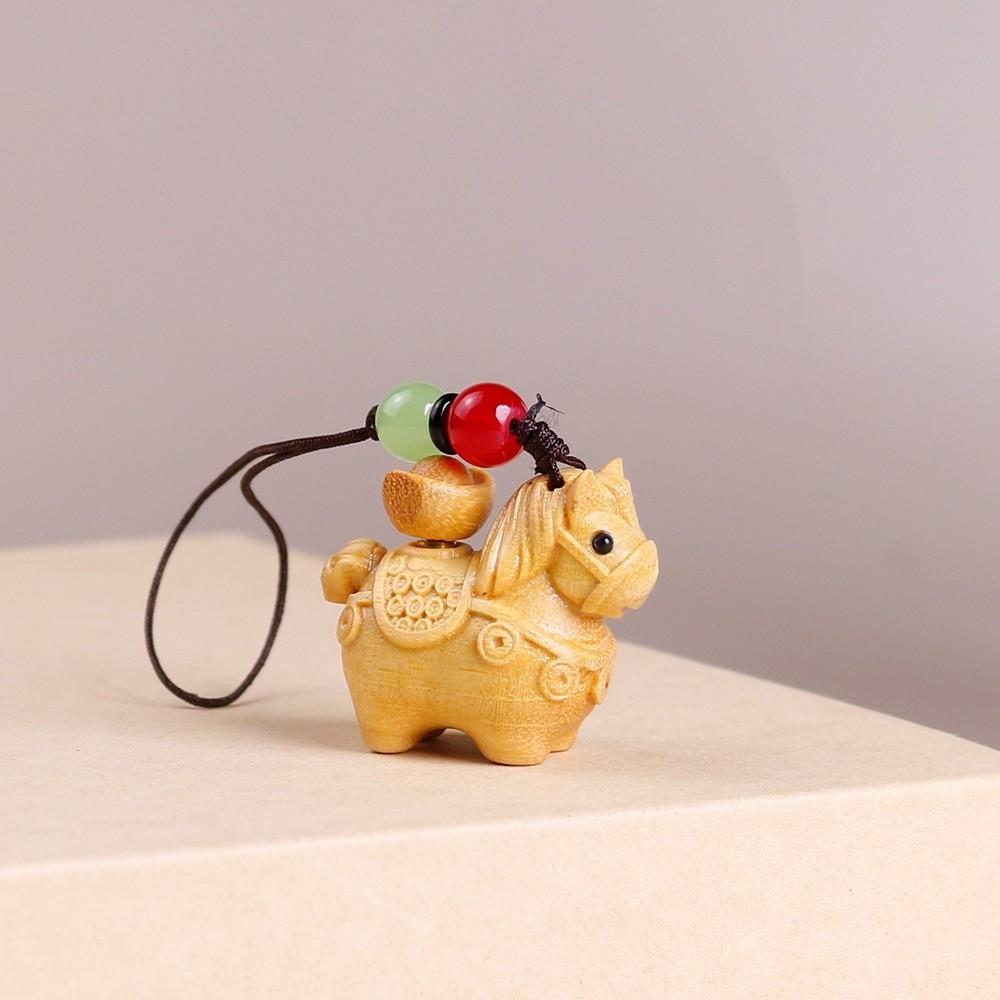 Mini Zodiac Horse Pendant Chinese Style Green Sandalwood Phone Chain Wooden Horse Keychain  Friends