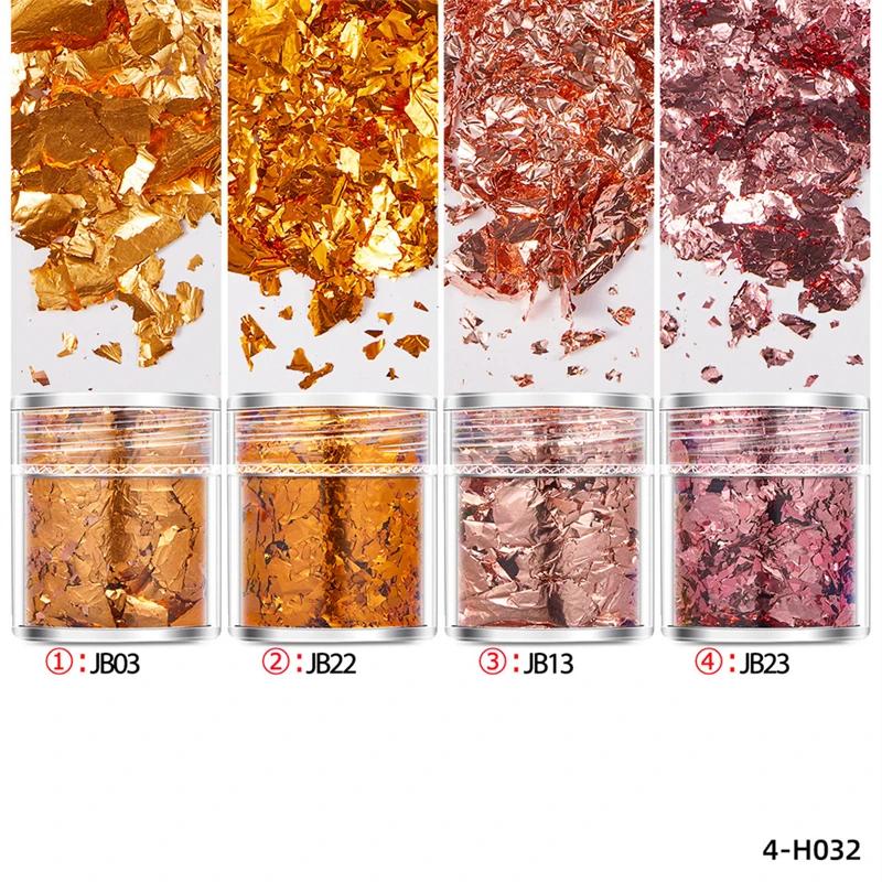 4 Bottle Gold Leaf Flakes Sequins Glitter Epoxy Resin Filling Gold Foil DIY Nail Art Decor Foil Paper Jewelry Making Accessories