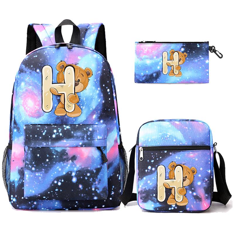 3 szt./zestaw Mały Miś 26 Liter Angielskich Plecak Powrót do Szkoły Plecak Chłopak Dziewczyna Kawaii Torba na Ramię Piórnik Torba Studencka